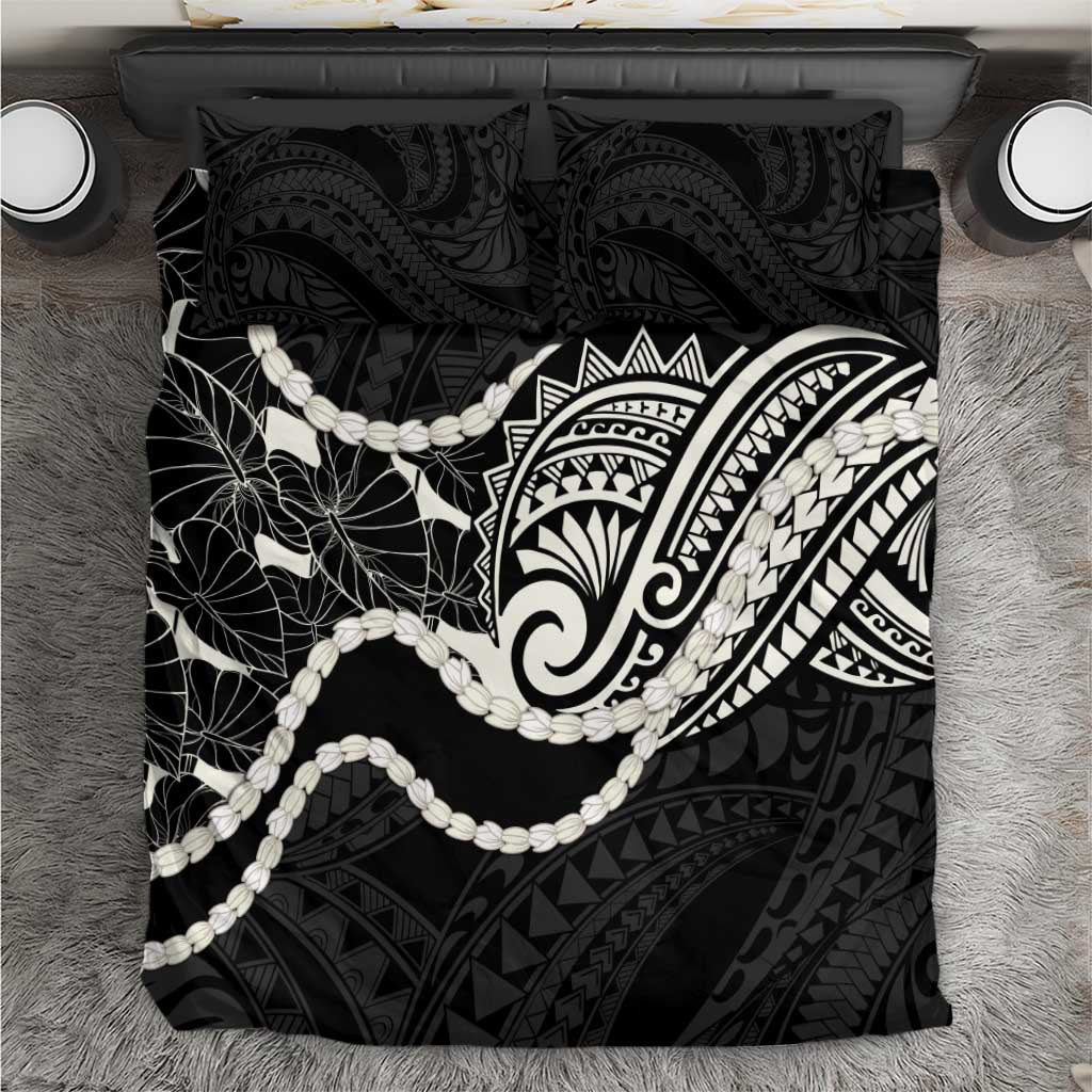 Aloha Hawaii Kalo Pikake Lei Bedding Set Chest Tattoo Black Hawaiian Pattern