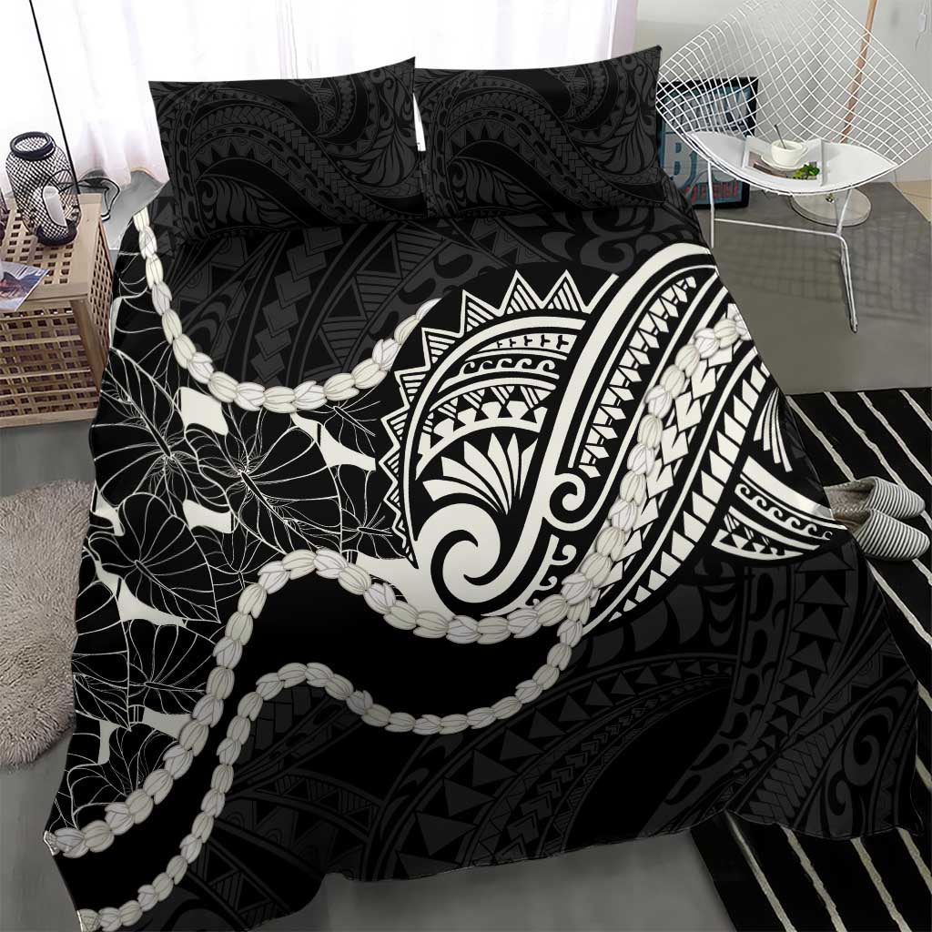Aloha Hawaii Kalo Pikake Lei Bedding Set Chest Tattoo Black Hawaiian Pattern
