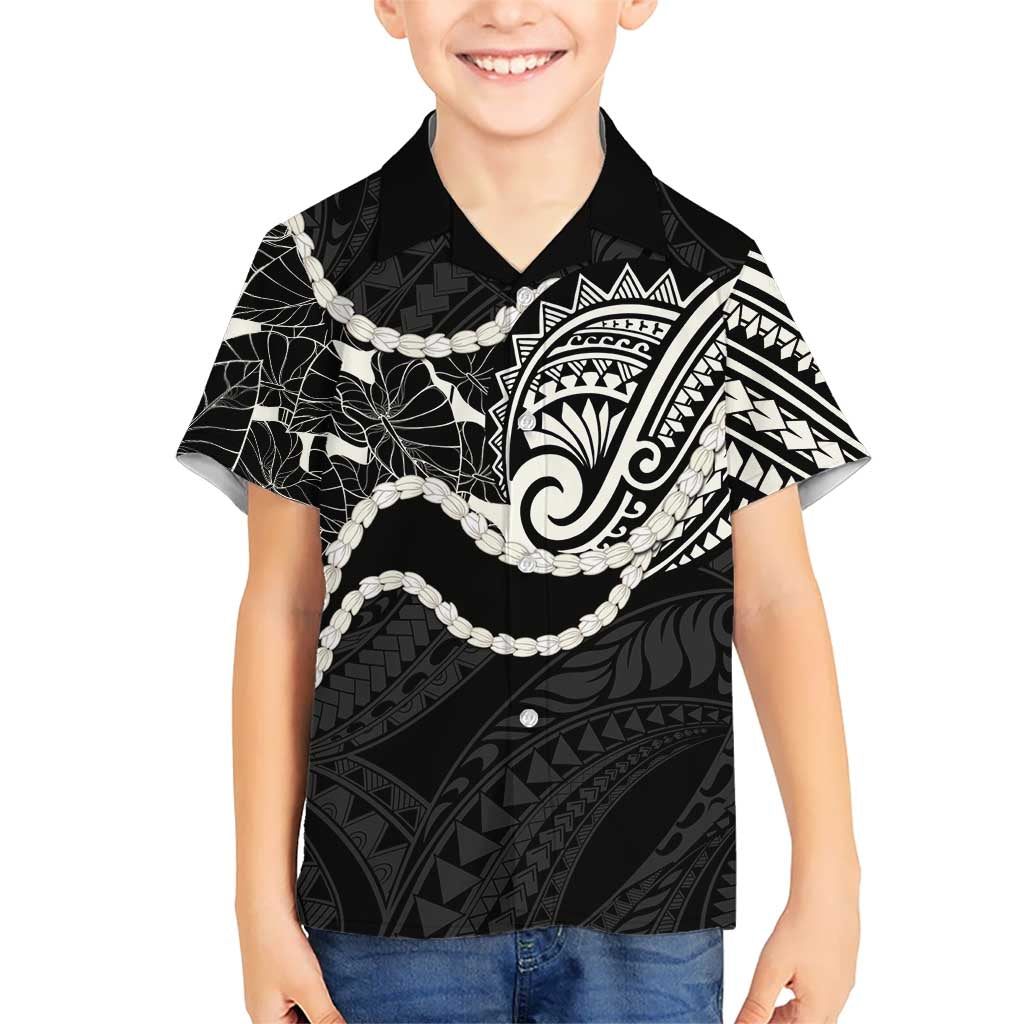 Aloha Hawaii Kalo Pikake Lei Family Matching Long Sleeve Bodycon Dress and Hawaiian Shirt Chest Tattoo Black Hawaiian Pattern