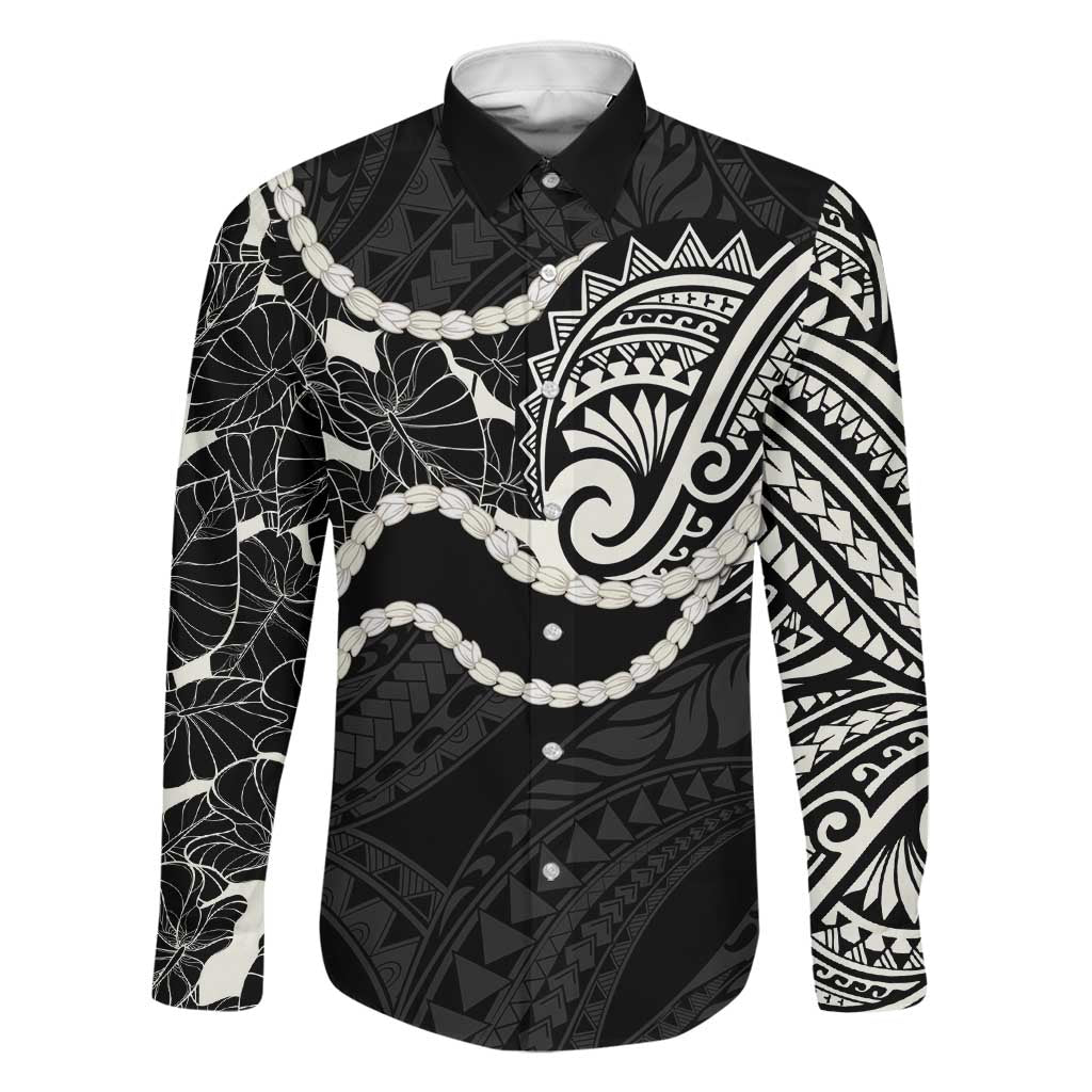 Aloha Hawaii Kalo Pikake Lei Family Matching Off Shoulder Maxi Dress and Hawaiian Shirt Chest Tattoo Black Hawaiian Pattern