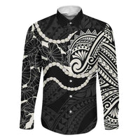 Aloha Hawaii Kalo Pikake Lei Family Matching Off Shoulder Maxi Dress and Hawaiian Shirt Chest Tattoo Black Hawaiian Pattern