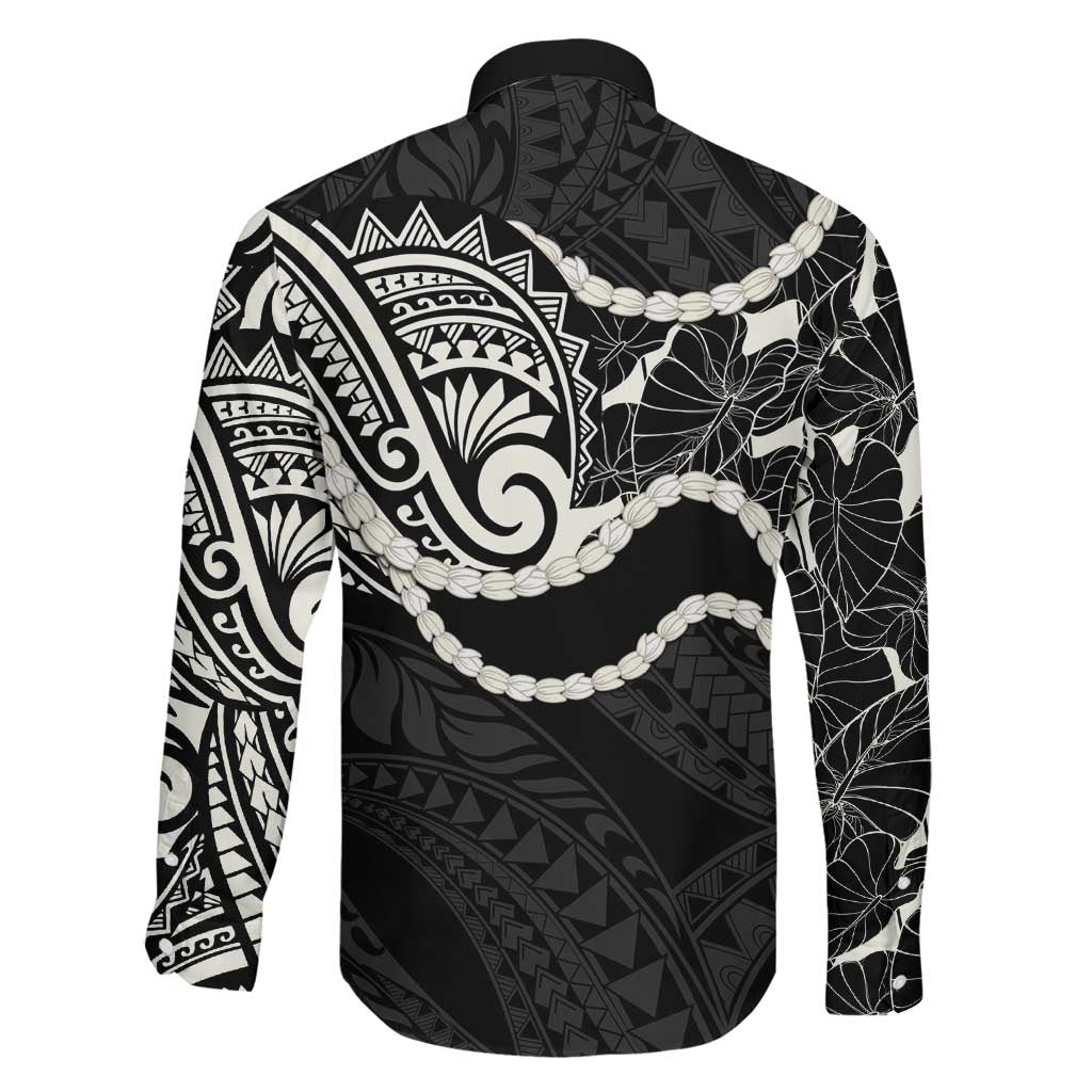 Aloha Hawaii Kalo Pikake Lei Family Matching Off Shoulder Maxi Dress and Hawaiian Shirt Chest Tattoo Black Hawaiian Pattern