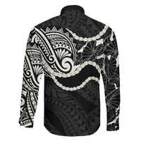 Aloha Hawaii Kalo Pikake Lei Family Matching Off Shoulder Maxi Dress and Hawaiian Shirt Chest Tattoo Black Hawaiian Pattern