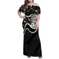 Aloha Hawaii Kalo Pikake Lei Family Matching Off Shoulder Maxi Dress and Hawaiian Shirt Chest Tattoo Black Hawaiian Pattern