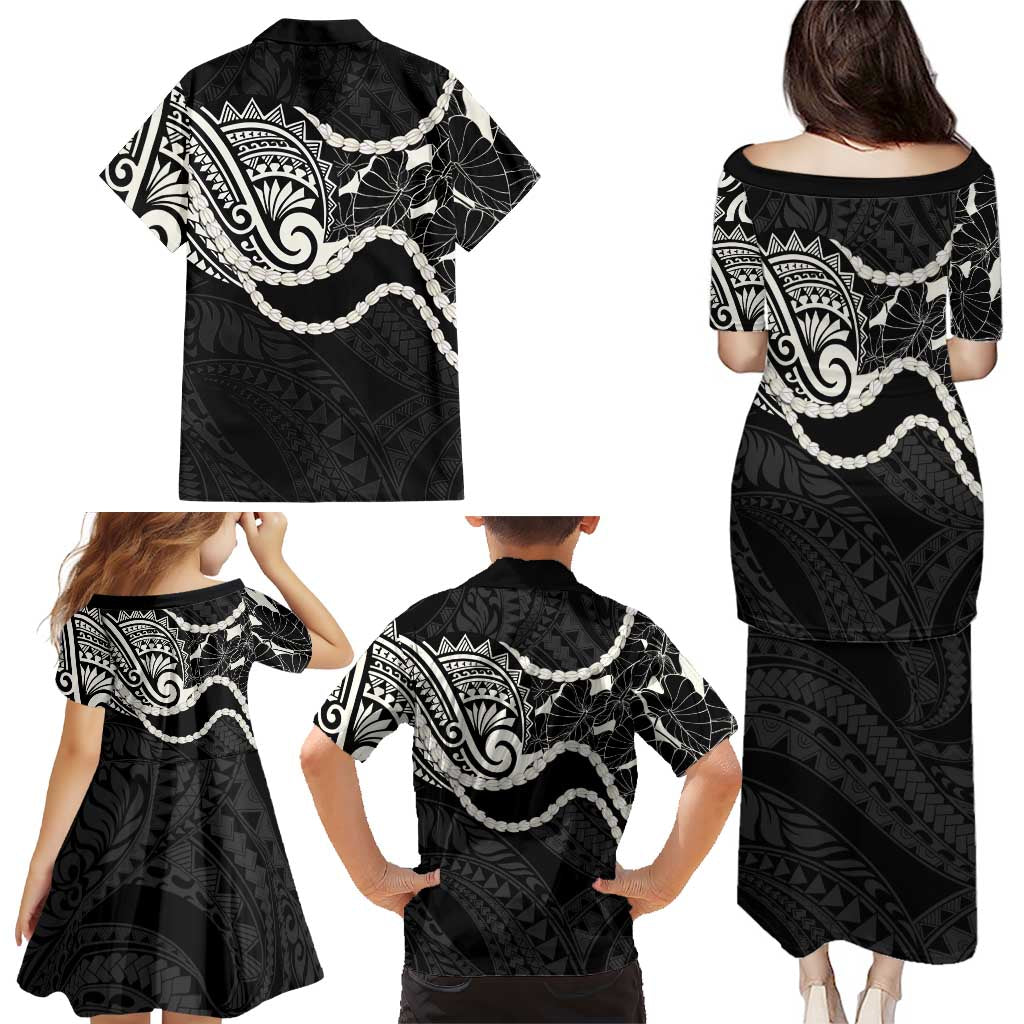 Aloha Hawaii Kalo Pikake Lei Family Matching Puletasi and Hawaiian Shirt Chest Tattoo Black Hawaiian Pattern