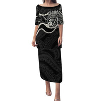 Aloha Hawaii Kalo Pikake Lei Family Matching Puletasi and Hawaiian Shirt Chest Tattoo Black Hawaiian Pattern