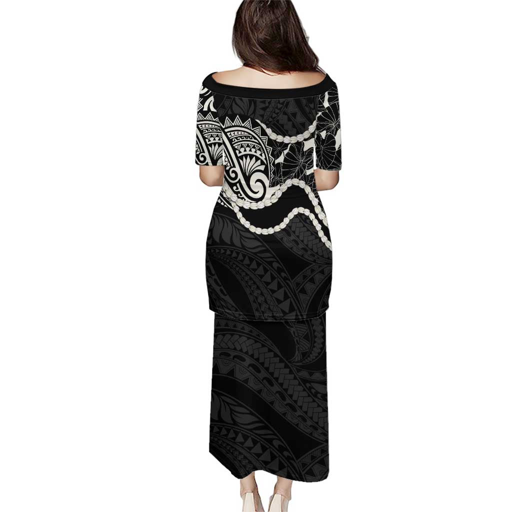 Aloha Hawaii Kalo Pikake Lei Family Matching Puletasi and Hawaiian Shirt Chest Tattoo Black Hawaiian Pattern