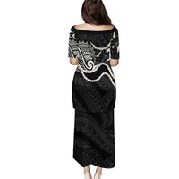 Aloha Hawaii Kalo Pikake Lei Family Matching Puletasi and Hawaiian Shirt Chest Tattoo Black Hawaiian Pattern