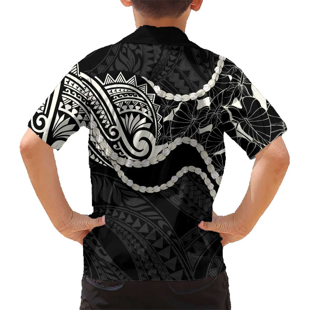 Aloha Hawaii Kalo Pikake Lei Family Matching Short Sleeve Bodycon Dress and Hawaiian Shirt Chest Tattoo Black Hawaiian Pattern