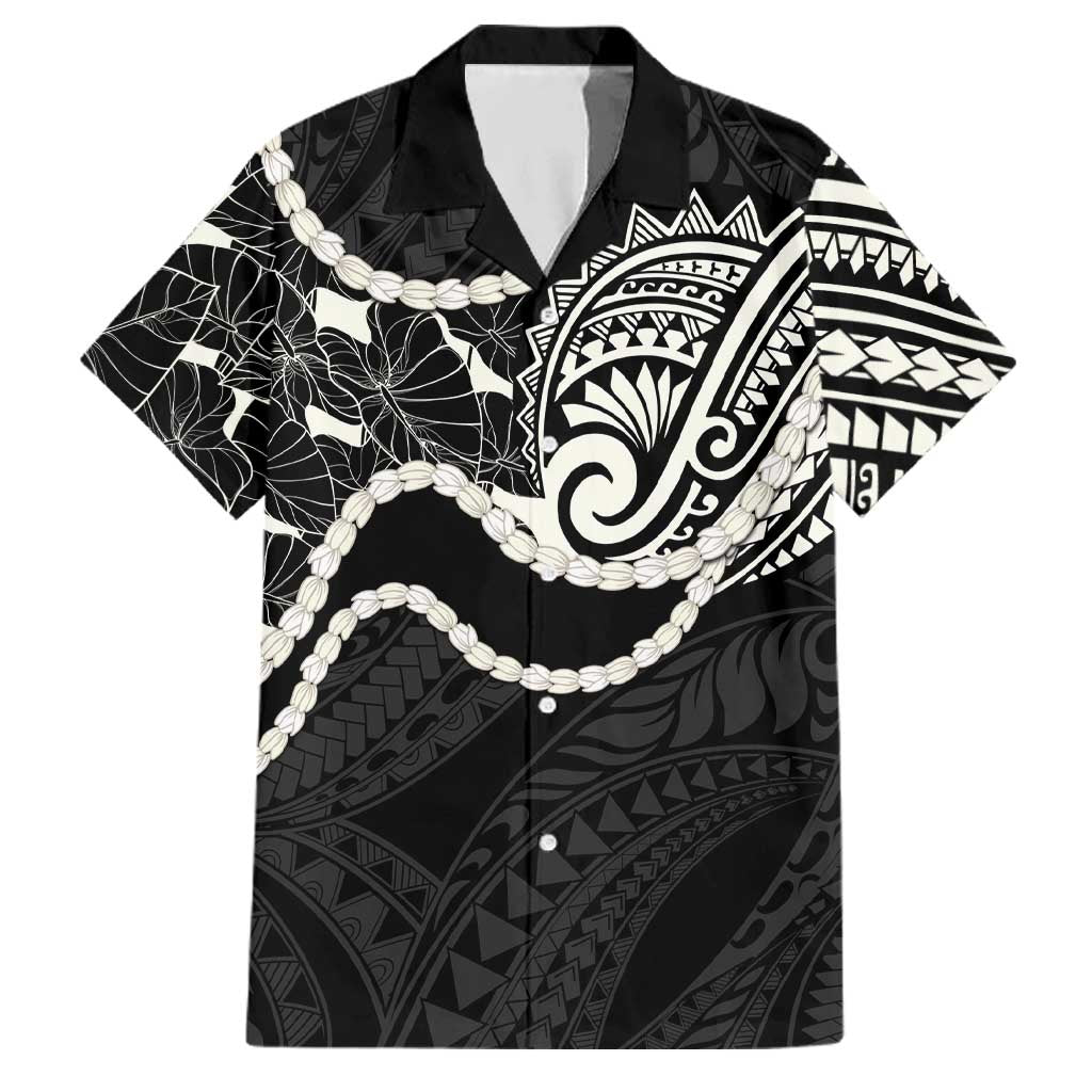 Aloha Hawaii Kalo Pikake Lei Family Matching Short Sleeve Bodycon Dress and Hawaiian Shirt Chest Tattoo Black Hawaiian Pattern
