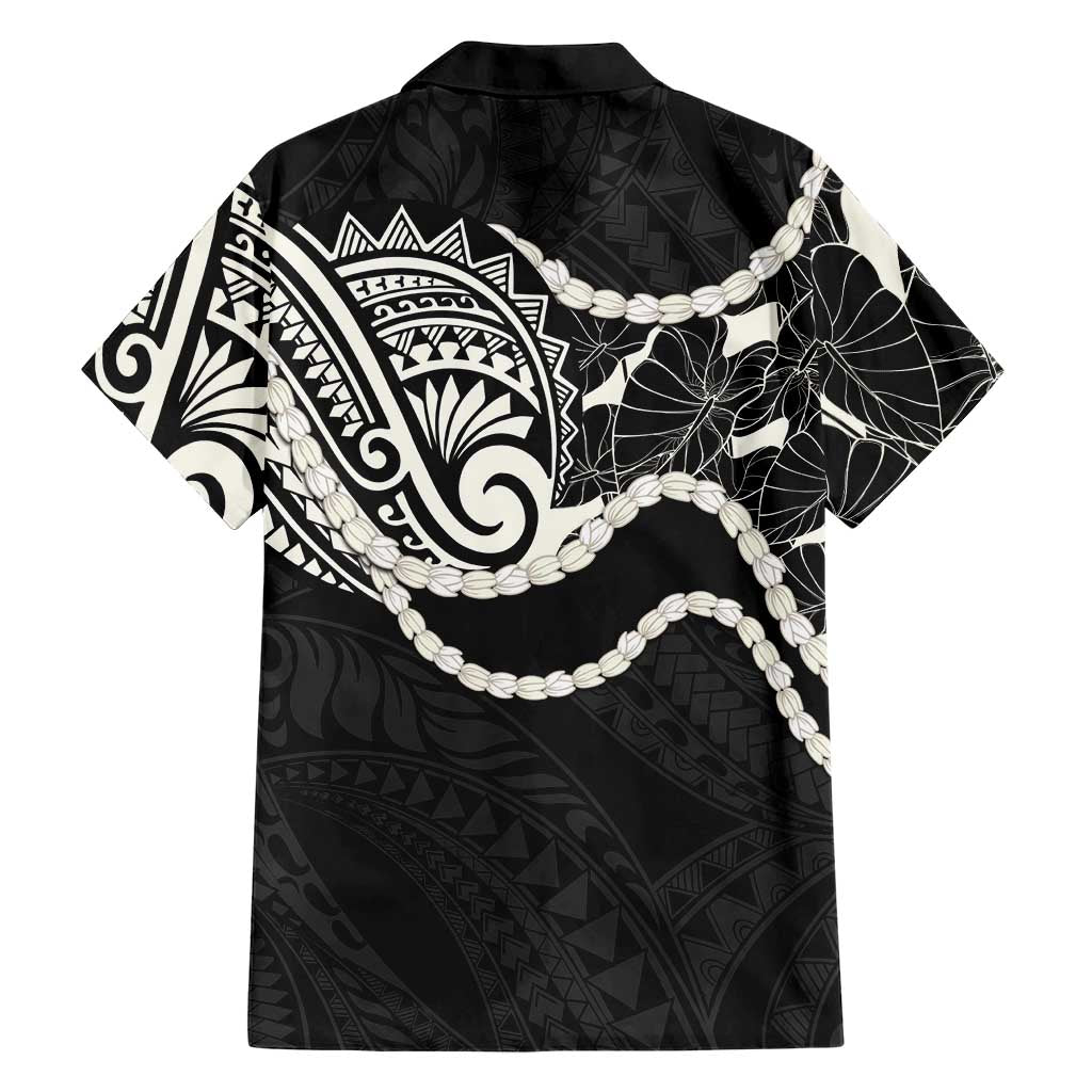 Aloha Hawaii Kalo Pikake Lei Family Matching Short Sleeve Bodycon Dress and Hawaiian Shirt Chest Tattoo Black Hawaiian Pattern