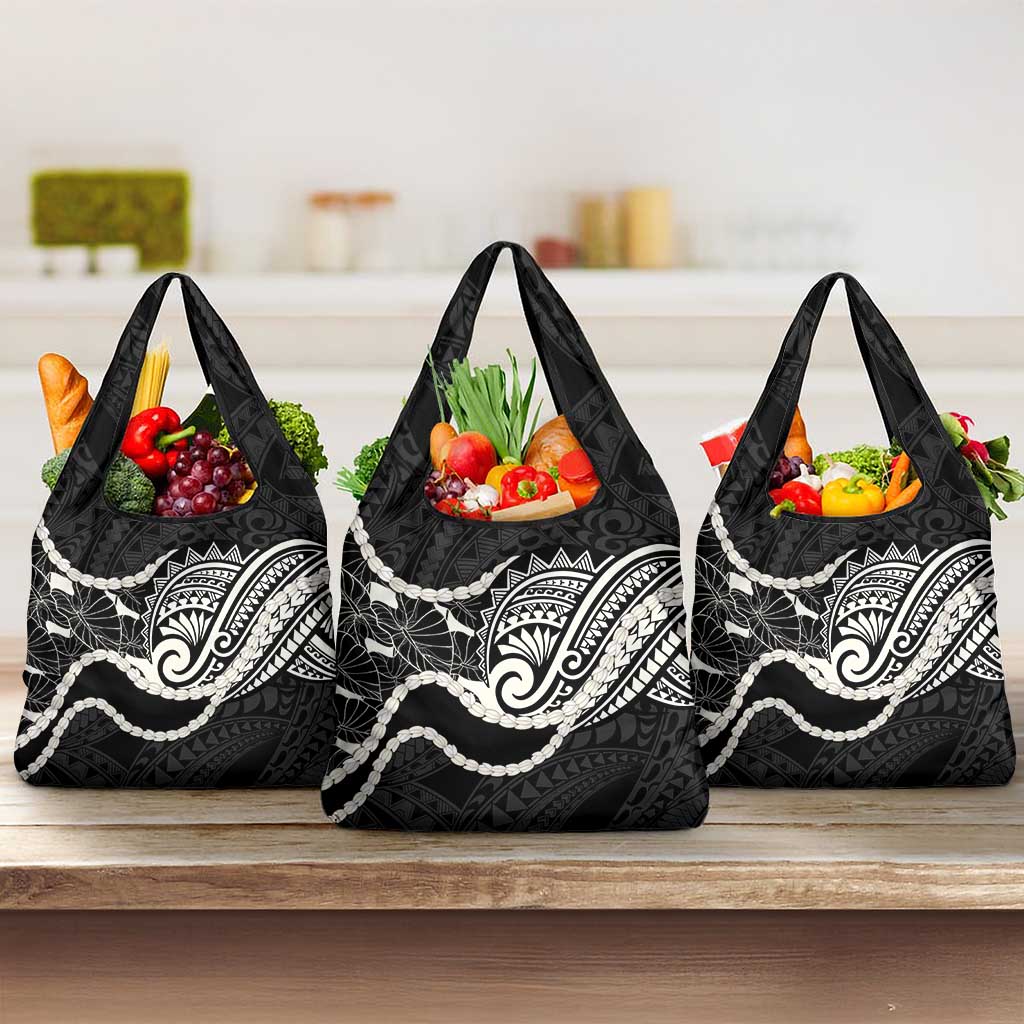 Aloha Hawaii Kalo Pikake Lei Grocery Bag Chest Tattoo Black Hawaiian Pattern