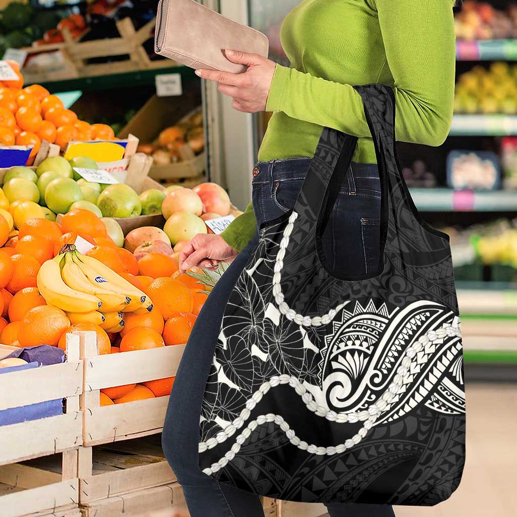 Aloha Hawaii Kalo Pikake Lei Grocery Bag Chest Tattoo Black Hawaiian Pattern