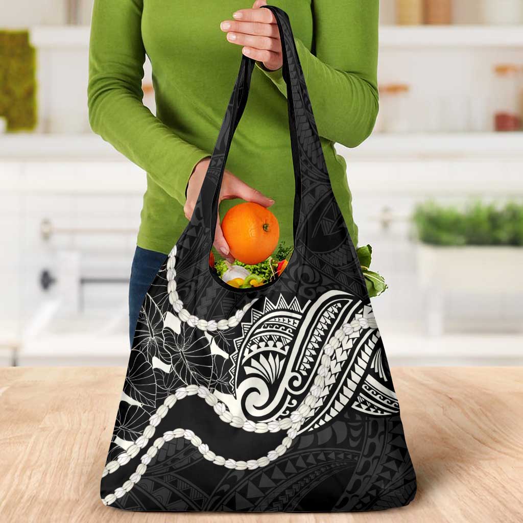Aloha Hawaii Kalo Pikake Lei Grocery Bag Chest Tattoo Black Hawaiian Pattern