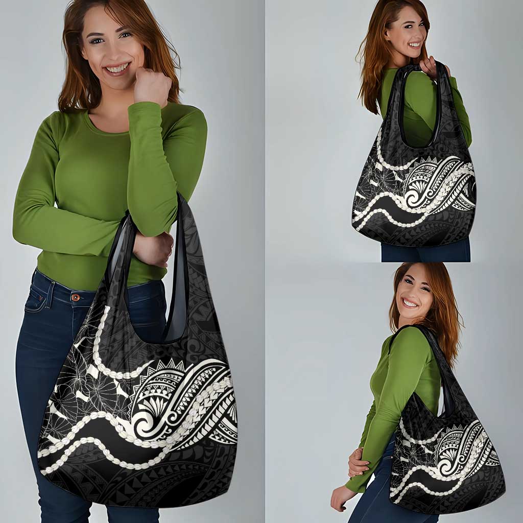 Aloha Hawaii Kalo Pikake Lei Grocery Bag Chest Tattoo Black Hawaiian Pattern