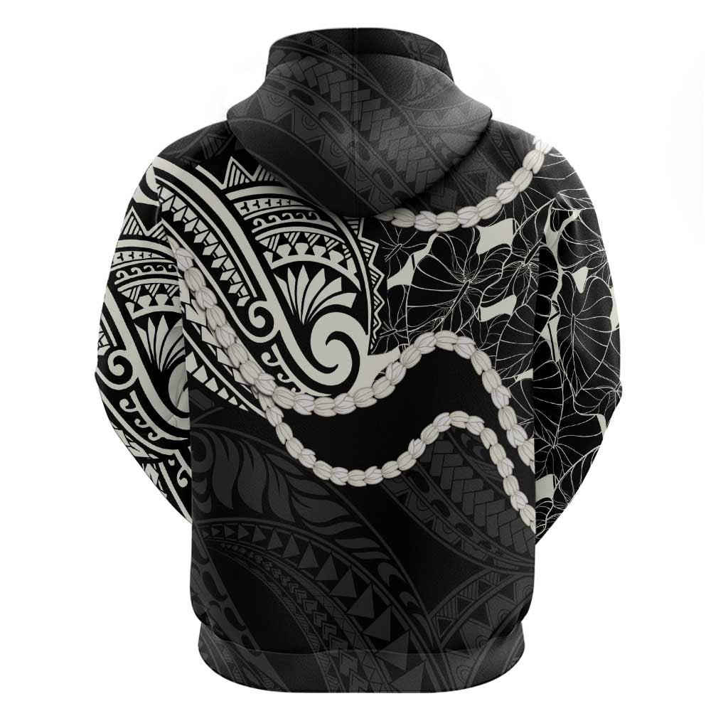 Aloha Hawaii Kalo Pikake Lei Hoodie Chest Tattoo Black Hawaiian Pattern LT14 - Polynesian Pride