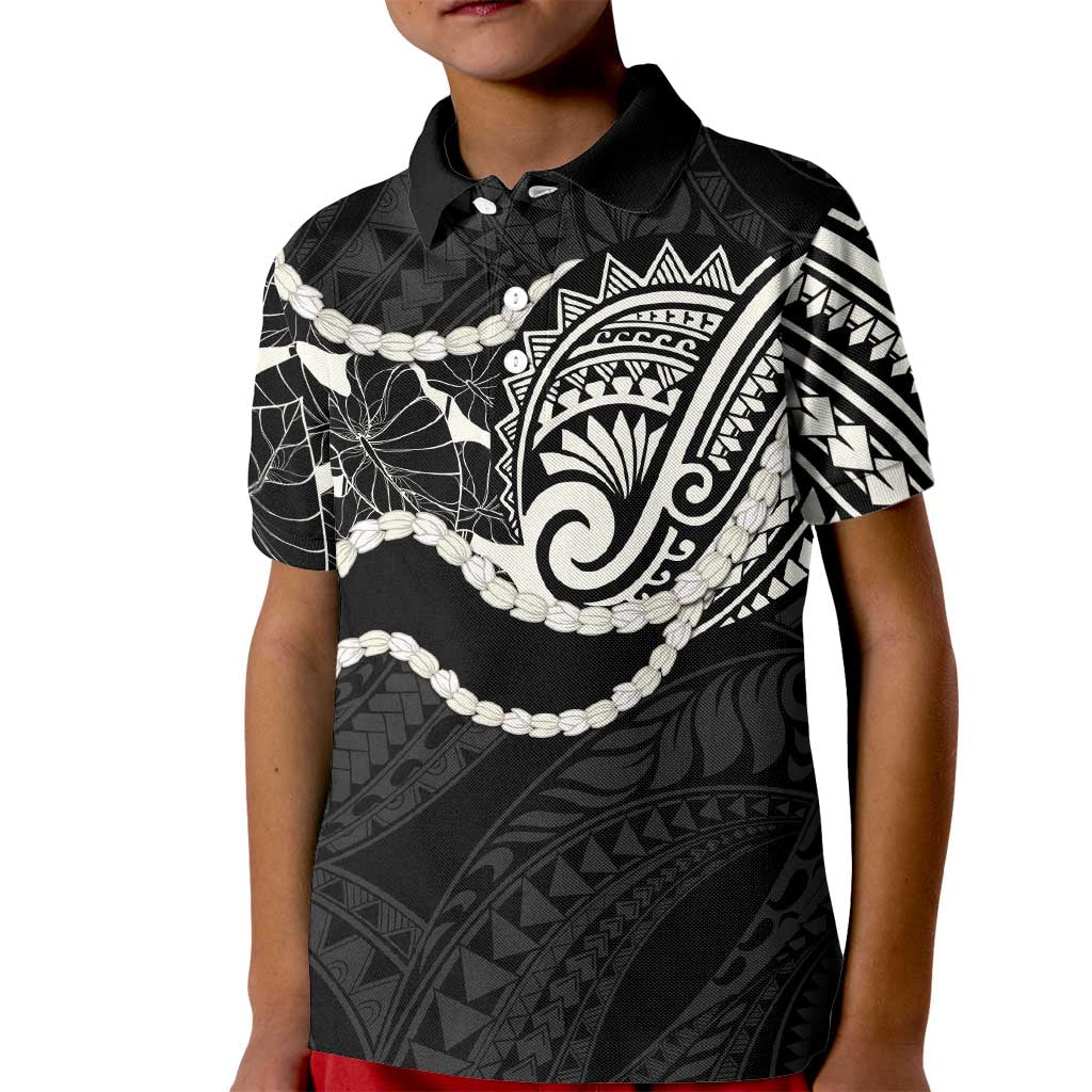 Aloha Hawaii Kalo Pikake Lei Kid Polo Shirt Chest Tattoo Black Hawaiian Pattern LT14 Kid Black - Polynesian Pride