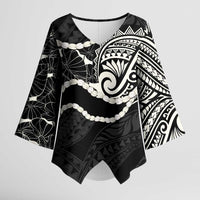 Aloha Hawaii Kalo Pikake Lei Kimono Sleeve Blouse Chest Tattoo Black Hawaiian Pattern