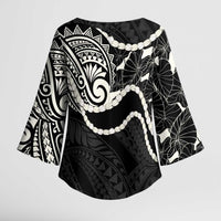 Aloha Hawaii Kalo Pikake Lei Kimono Sleeve Blouse Chest Tattoo Black Hawaiian Pattern