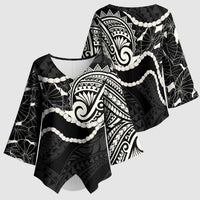 Aloha Hawaii Kalo Pikake Lei Kimono Sleeve Blouse Chest Tattoo Black Hawaiian Pattern