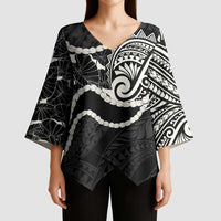 Aloha Hawaii Kalo Pikake Lei Kimono Sleeve Blouse Chest Tattoo Black Hawaiian Pattern