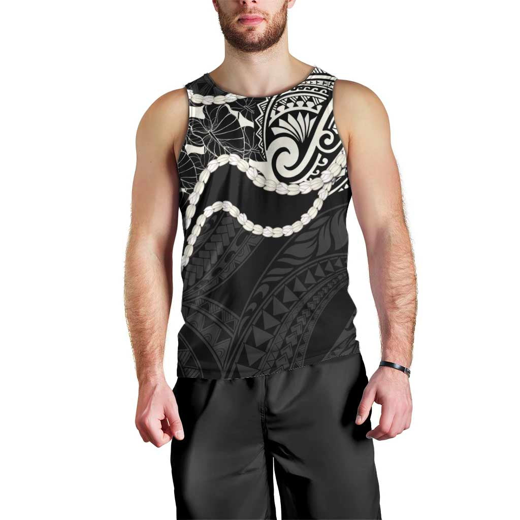 Aloha Hawaii Kalo Pikake Lei Men Tank Top Chest Tattoo Black Hawaiian Pattern LT14 - Polynesian Pride