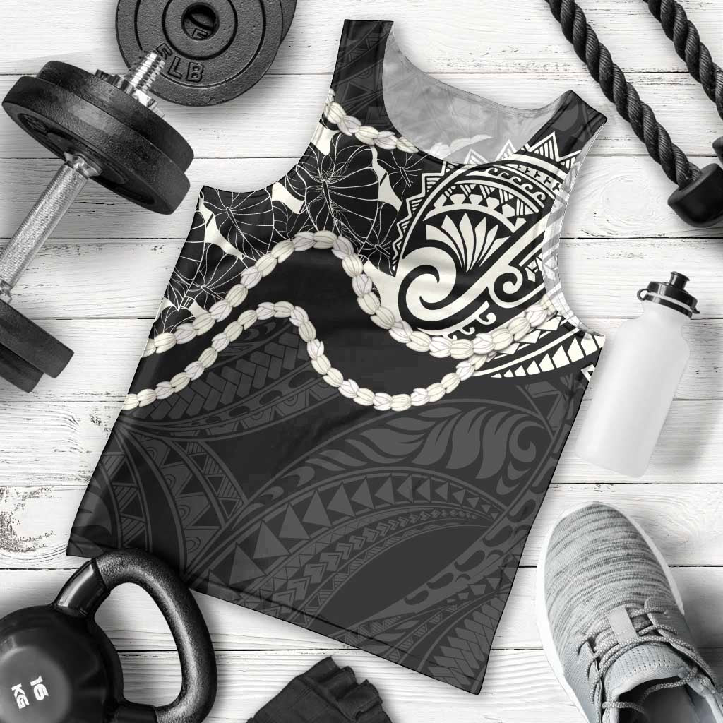 Aloha Hawaii Kalo Pikake Lei Men Tank Top Chest Tattoo Black Hawaiian Pattern LT14 - Polynesian Pride