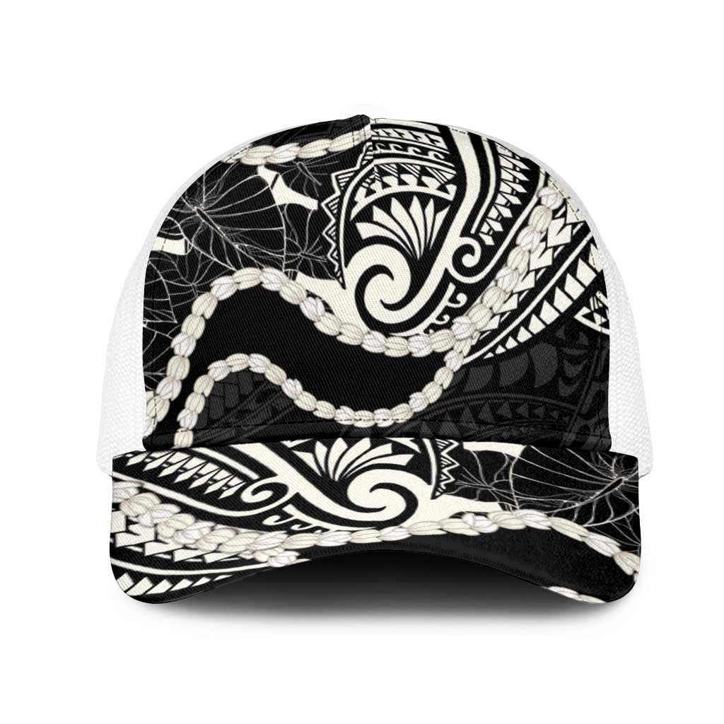 Aloha Hawaii Kalo Pikake Lei Mesh Trucker Cap Chest Tattoo Black Hawaiian Pattern
