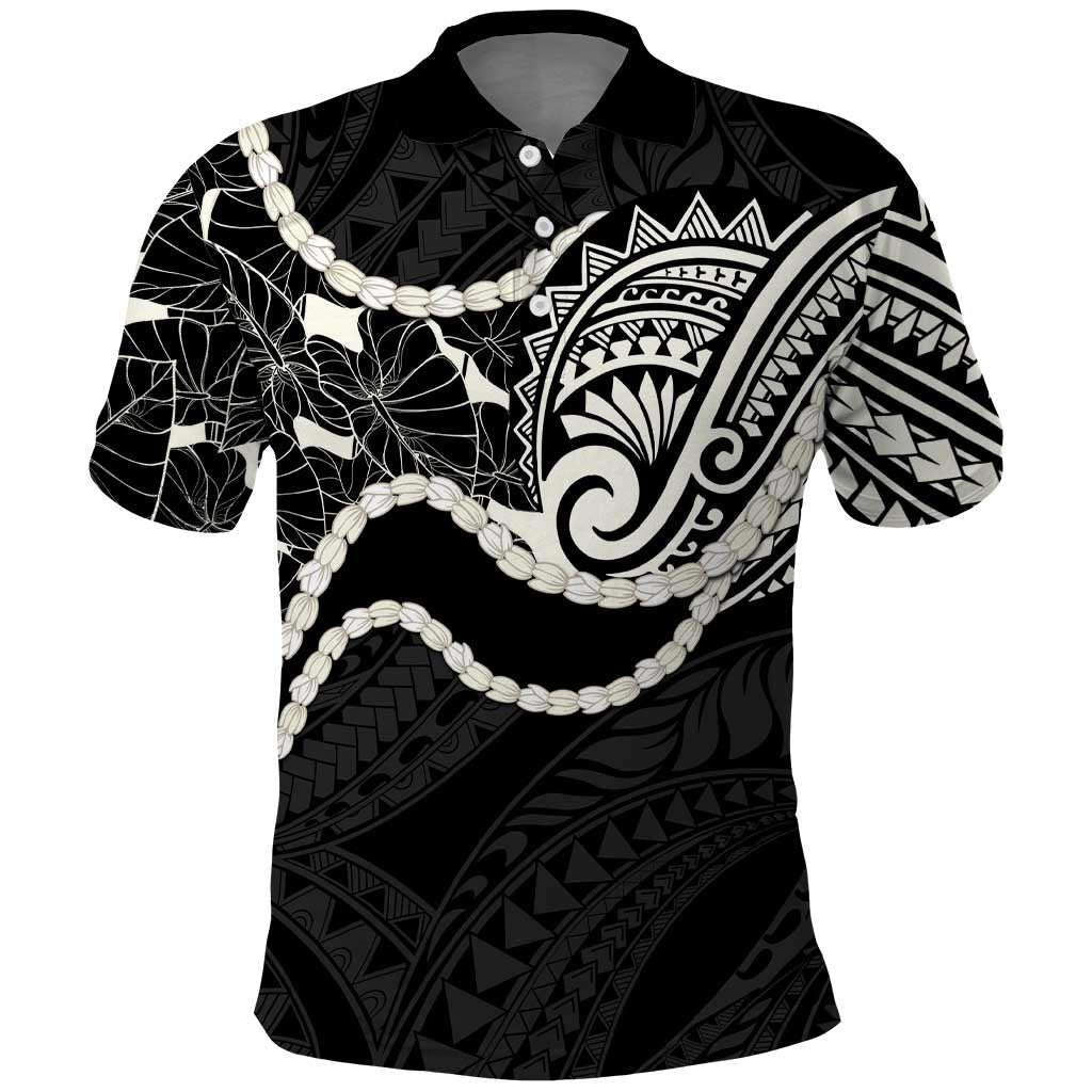 Aloha Hawaii Kalo Pikake Lei Polo Shirt Chest Tattoo Black Hawaiian Pattern