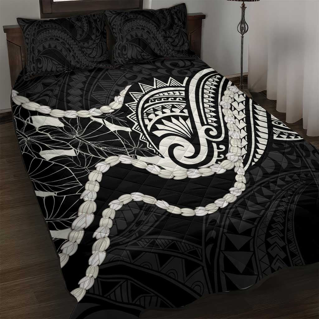 Aloha Hawaii Kalo Pikake Lei Quilt Bed Set Chest Tattoo Black Hawaiian Pattern