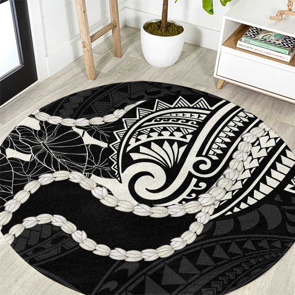 Aloha Hawaii Kalo Pikake Lei Round Carpet Chest Tattoo Black Hawaiian Pattern LT14 Black - Polynesian Pride