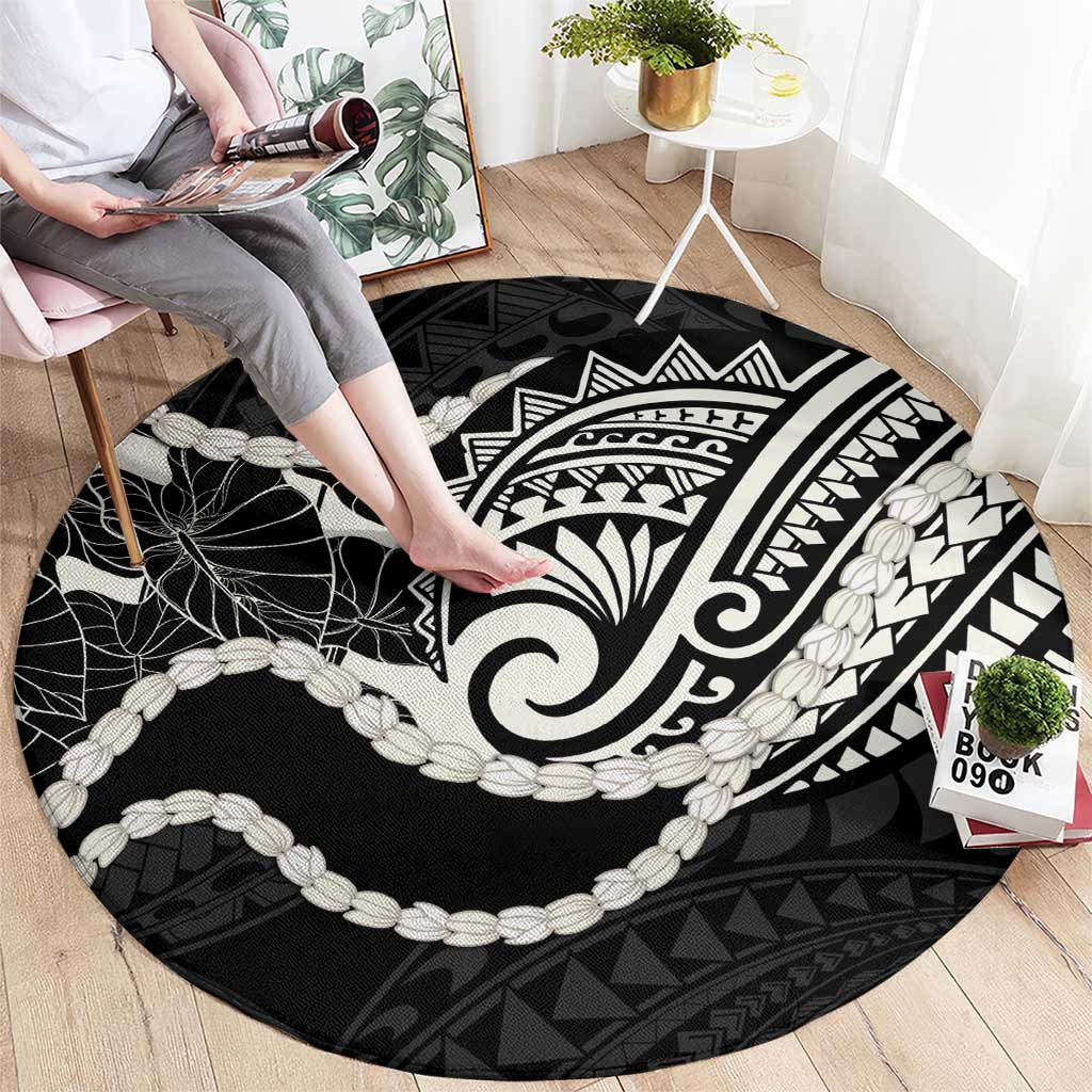 Aloha Hawaii Kalo Pikake Lei Round Carpet Chest Tattoo Black Hawaiian Pattern LT14 - Polynesian Pride