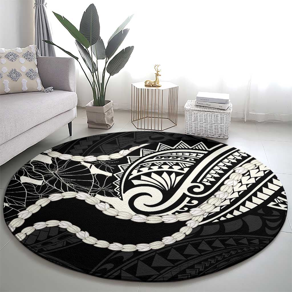 Aloha Hawaii Kalo Pikake Lei Round Carpet Chest Tattoo Black Hawaiian Pattern LT14 - Polynesian Pride
