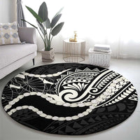 Aloha Hawaii Kalo Pikake Lei Round Carpet Chest Tattoo Black Hawaiian Pattern LT14 - Polynesian Pride