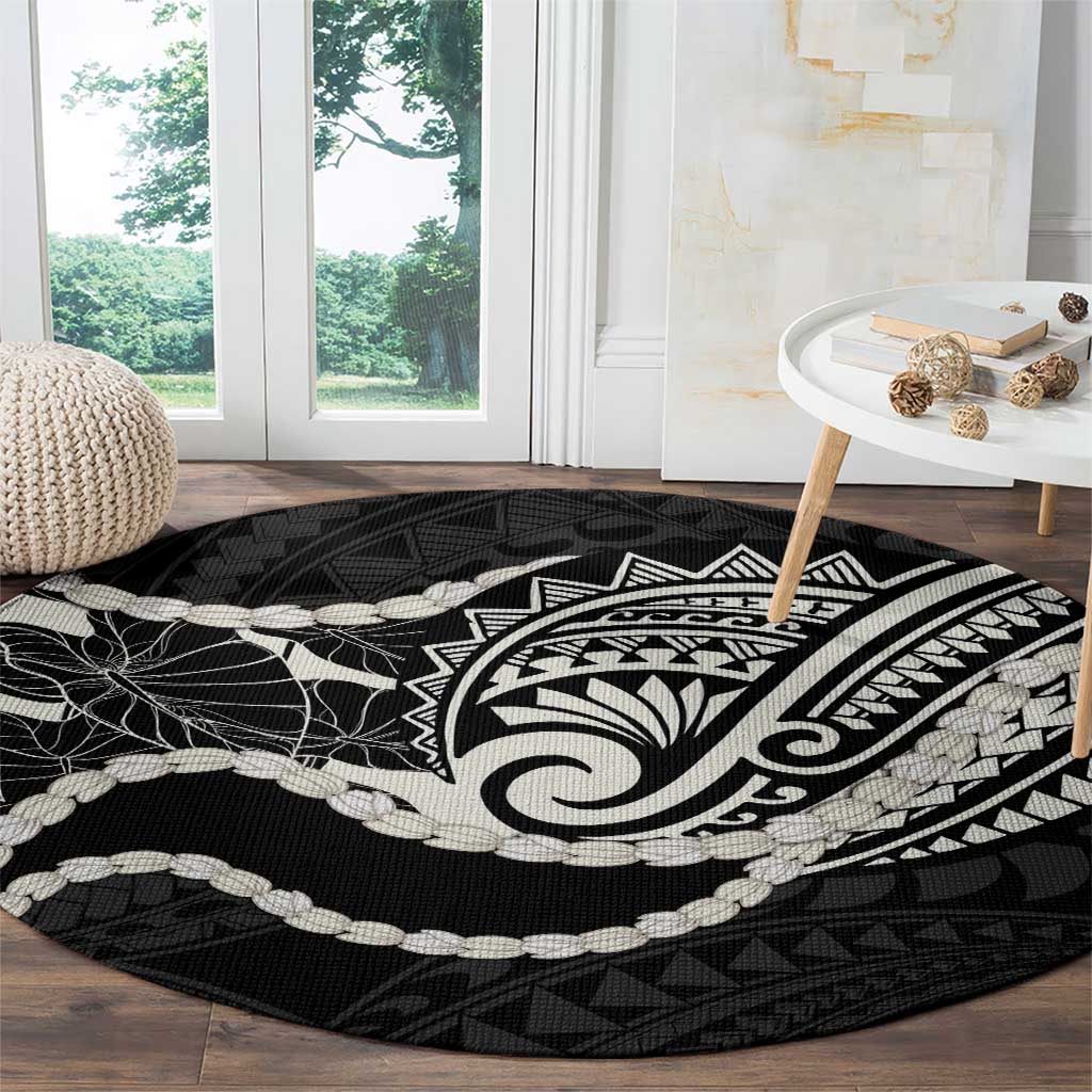 Aloha Hawaii Kalo Pikake Lei Round Carpet Chest Tattoo Black Hawaiian Pattern LT14 - Polynesian Pride
