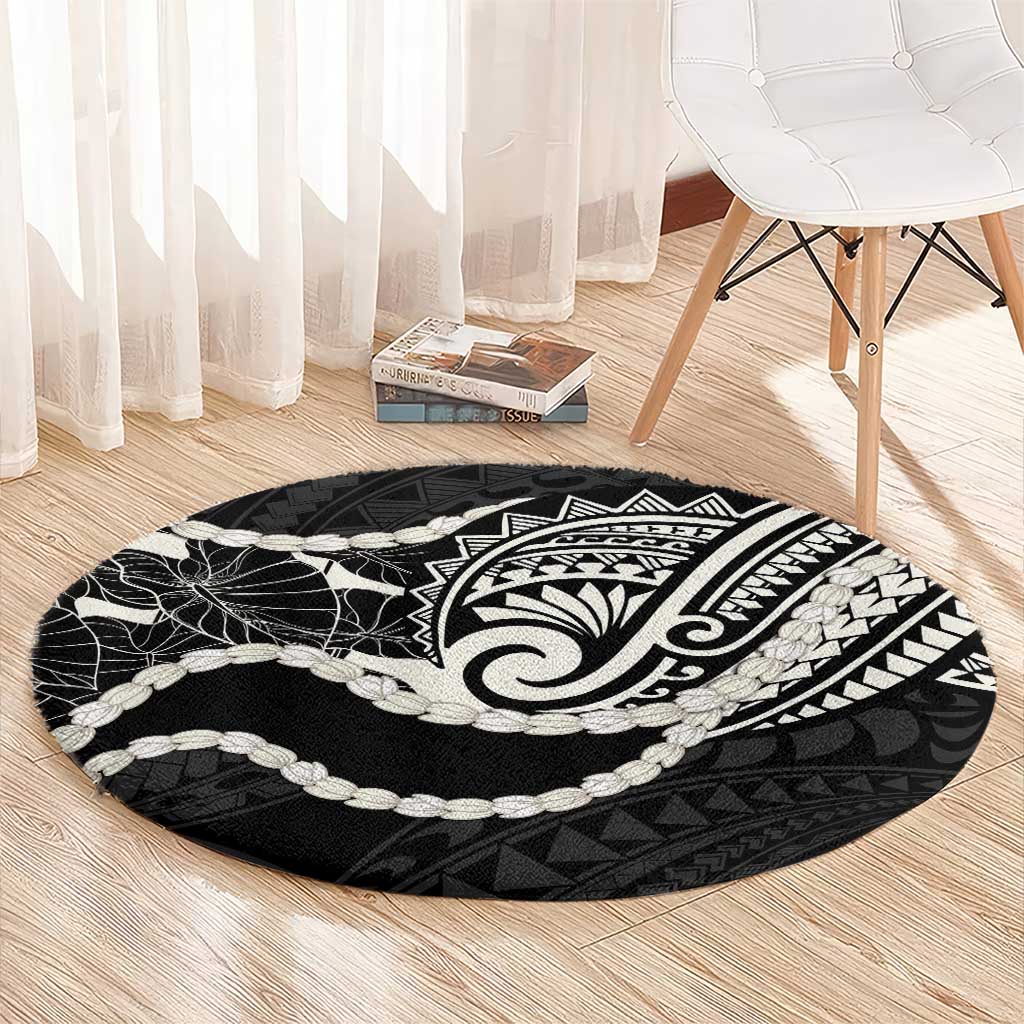 Aloha Hawaii Kalo Pikake Lei Round Carpet Chest Tattoo Black Hawaiian Pattern LT14 - Polynesian Pride