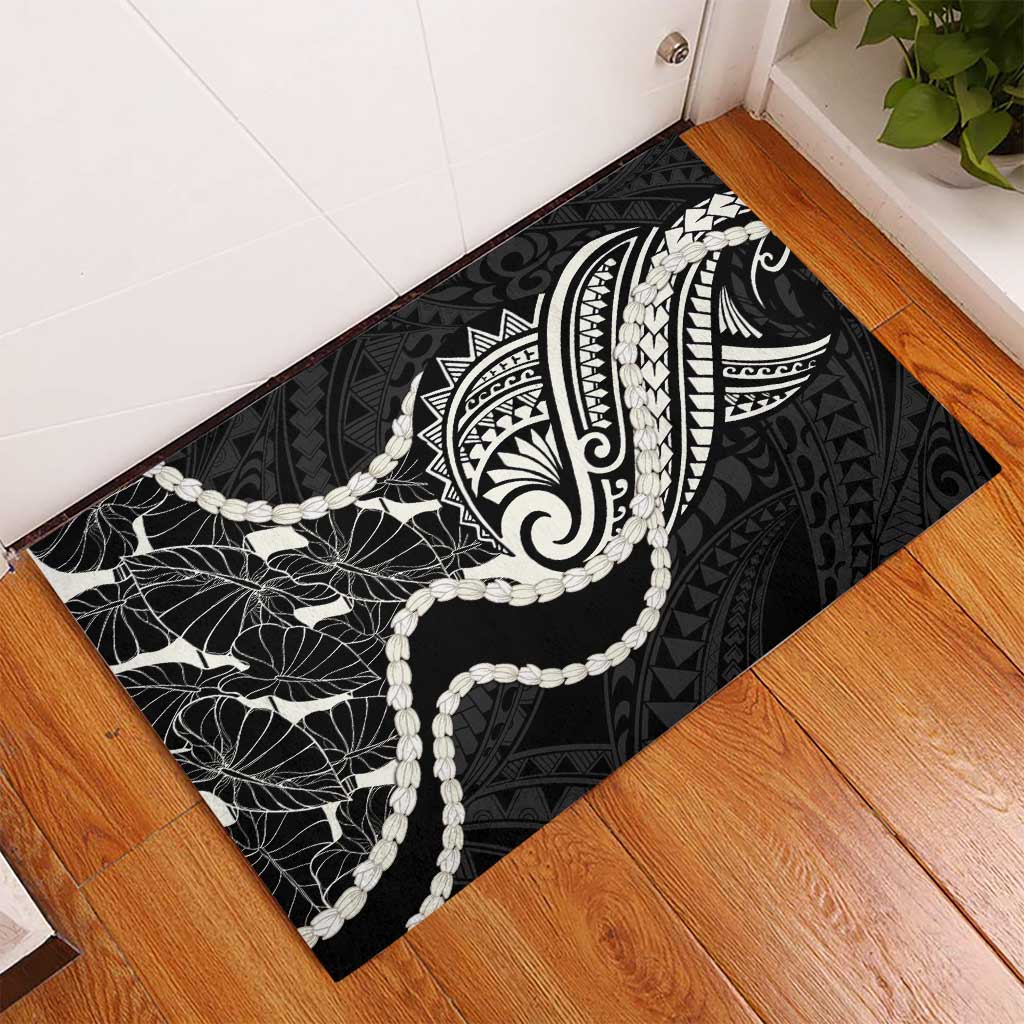 Aloha Hawaii Kalo Pikake Lei Rubber Doormat Chest Tattoo Black Hawaiian Pattern