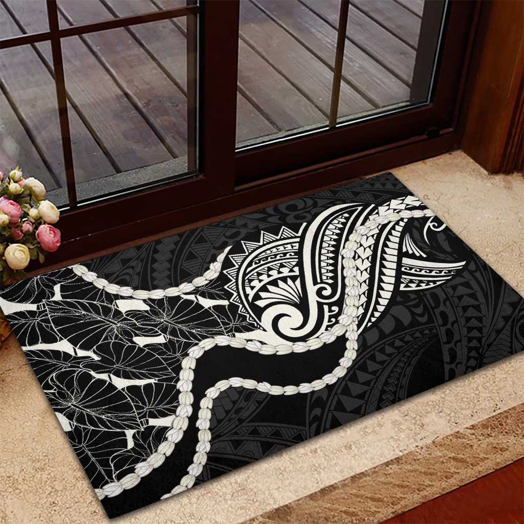 Aloha Hawaii Kalo Pikake Lei Rubber Doormat Chest Tattoo Black Hawaiian Pattern
