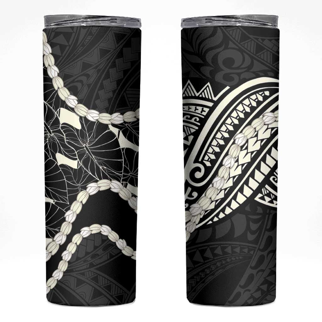 Aloha Hawaii Kalo Pikake Lei Skinny Tumbler Chest Tattoo Black Hawaiian Pattern LT14 Black - Polynesian Pride