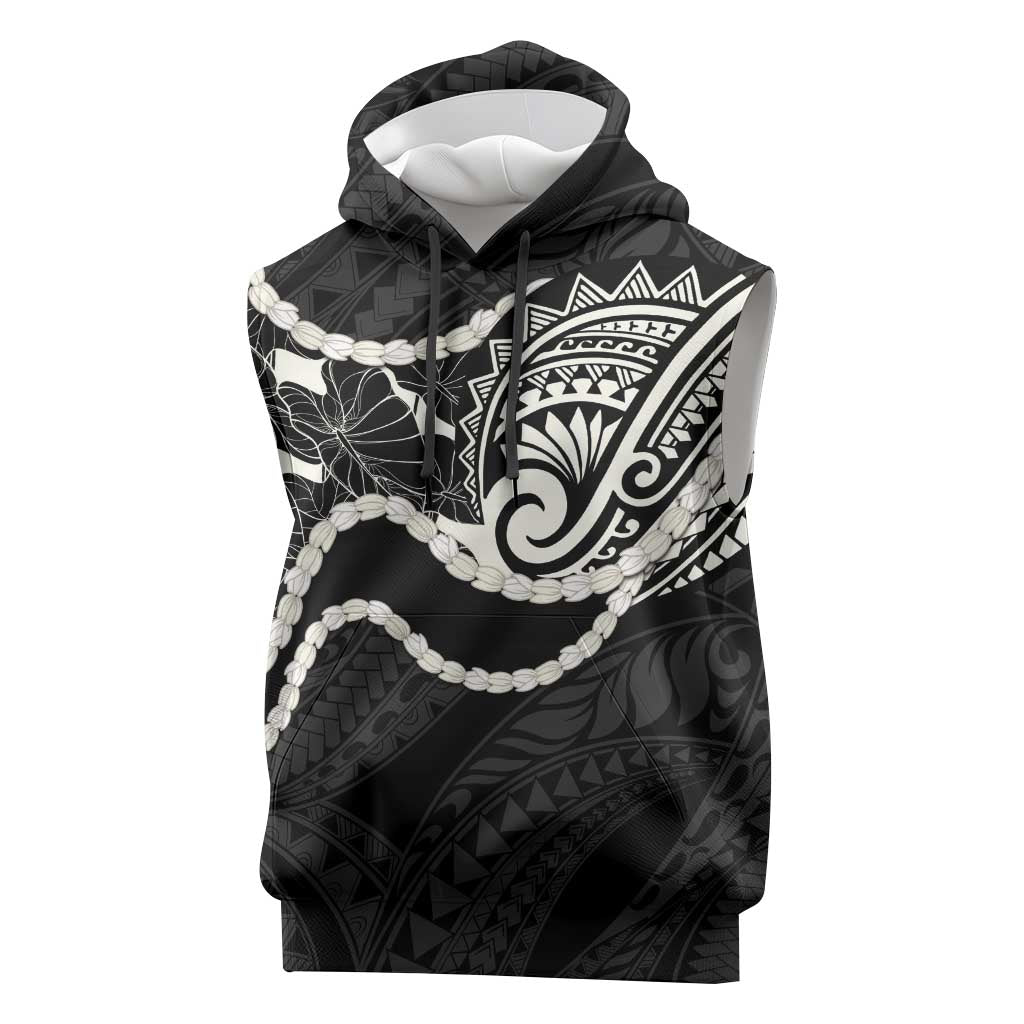 Aloha Hawaii Kalo Pikake Lei Sleeveless Hoodie Chest Tattoo Black Hawaiian Pattern LT14 Black - Polynesian Pride