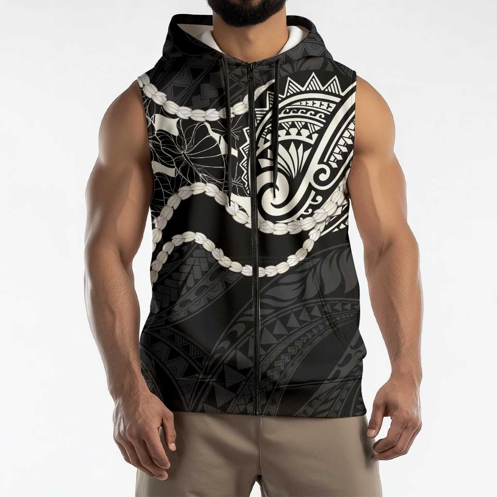 Aloha Hawaii Kalo Pikake Lei Sleeveless Zip Hoodie Chest Tattoo Black Hawaiian Pattern LT14 - Polynesian Pride