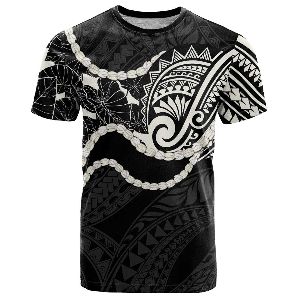 Aloha Hawaii Kalo Pikake Lei T Shirt Chest Tattoo Black Hawaiian Pattern LT14 Black - Polynesian Pride