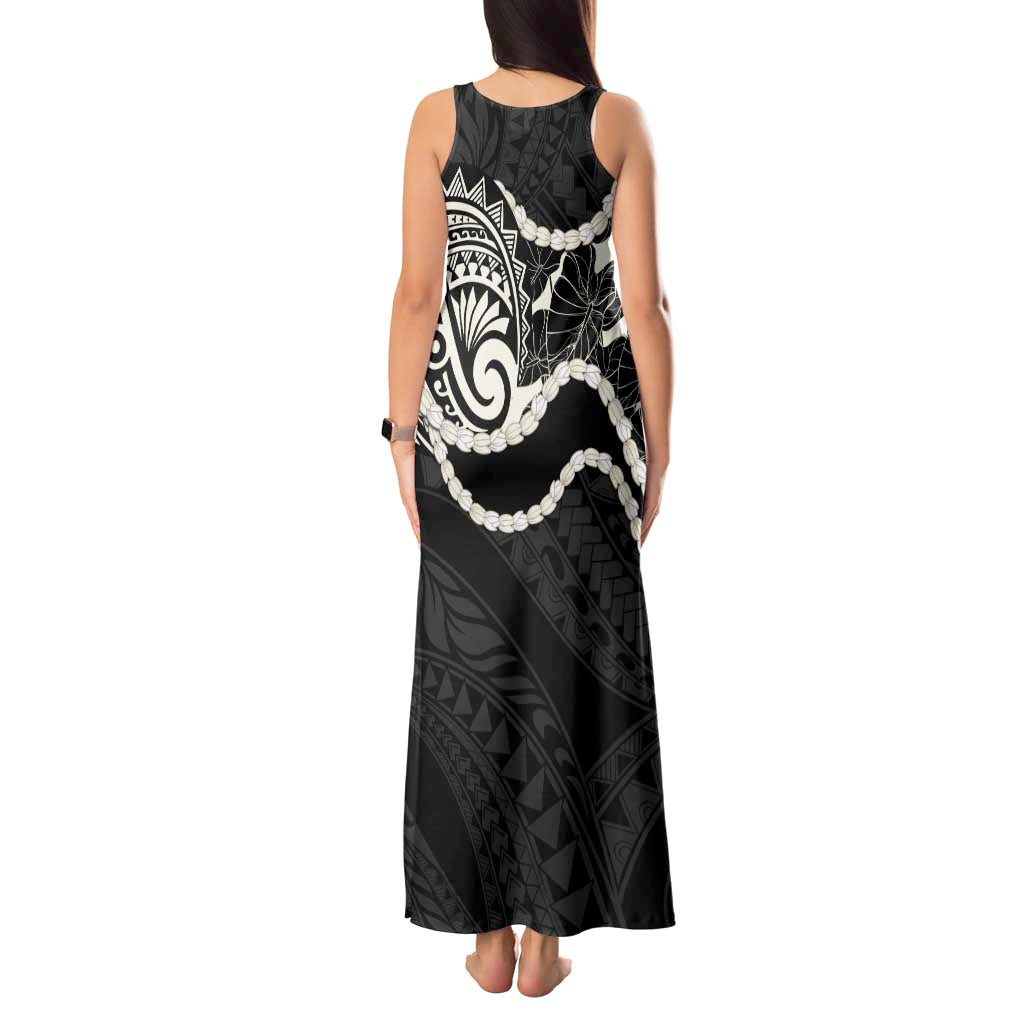 Aloha Hawaii Kalo Pikake Lei Tank Maxi Dress Chest Tattoo Black Hawaiian Pattern LT14 - Polynesian Pride