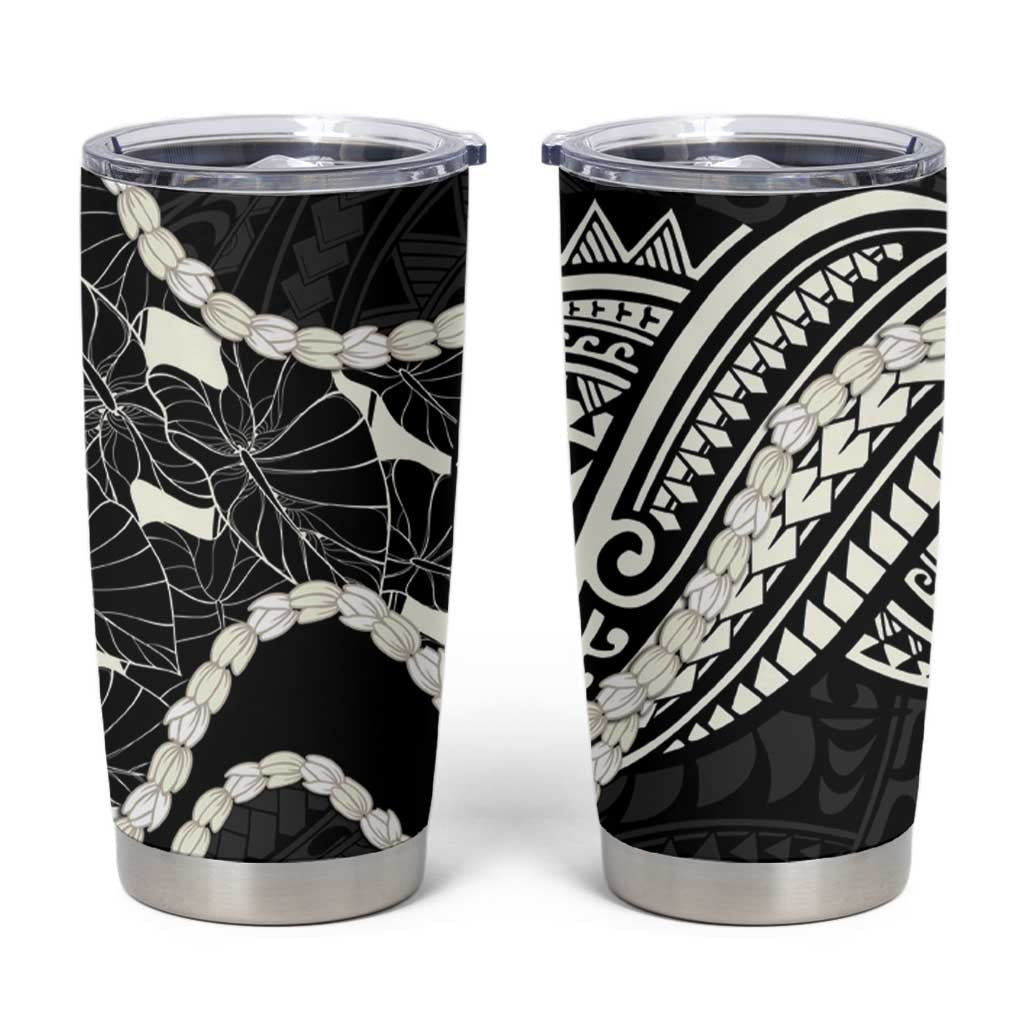 Aloha Hawaii Kalo Pikake Lei Tumbler Cup Chest Tattoo Black Hawaiian Pattern