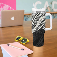 Aloha Hawaii Kalo Pikake Lei Tumbler With Handle Chest Tattoo Black Hawaiian Pattern