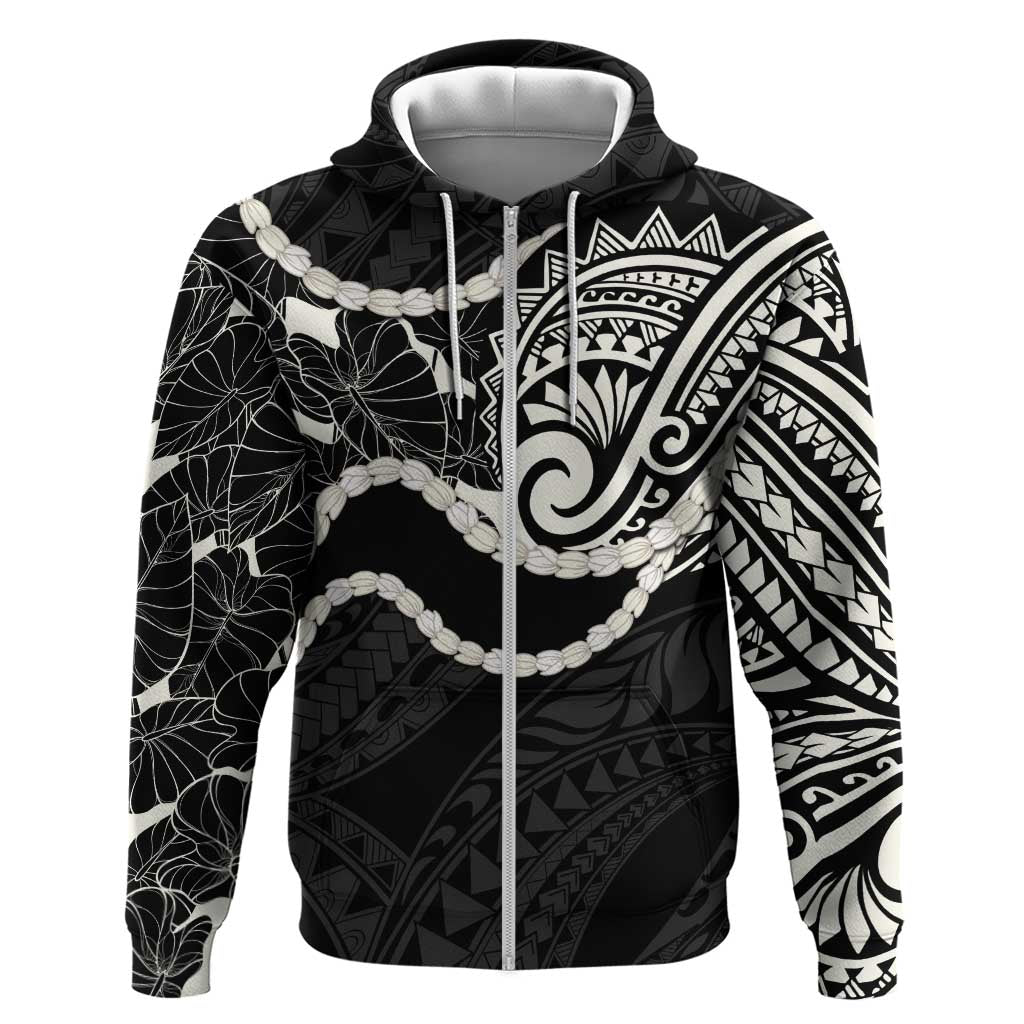 Aloha Hawaii Kalo Pikake Lei Zip Hoodie Chest Tattoo Black Hawaiian Pattern LT14 Zip Hoodie Black - Polynesian Pride