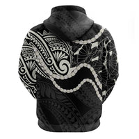 Aloha Hawaii Kalo Pikake Lei Zip Hoodie Chest Tattoo Black Hawaiian Pattern LT14 - Polynesian Pride