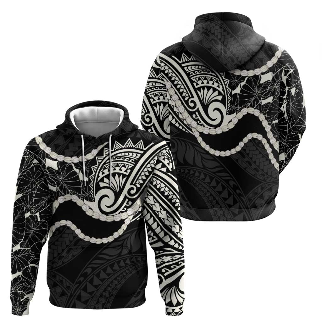 Aloha Hawaii Kalo Pikake Lei Zip Hoodie Chest Tattoo Black Hawaiian Pattern LT14 - Polynesian Pride