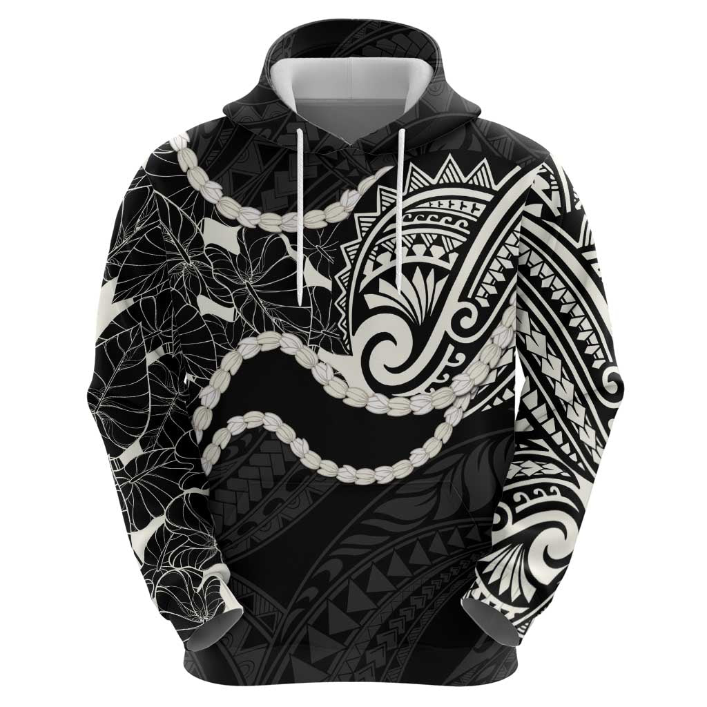 Aloha Hawaii Kalo Pikake Lei Zip Hoodie Chest Tattoo Black Hawaiian Pattern LT14 - Polynesian Pride