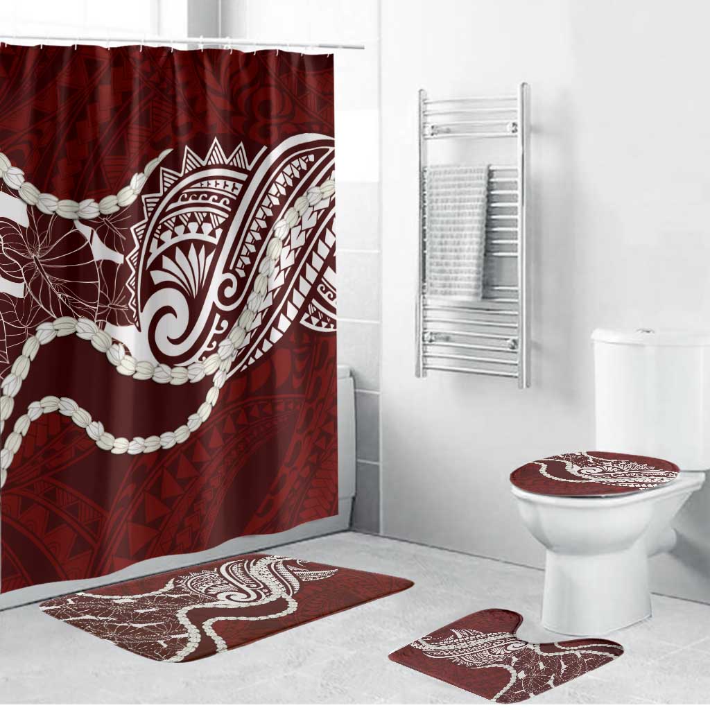 Aloha Hawaii Kalo Pikake Lei Bathroom Set Chest Tattoo Oxblood Hawaiian Pattern
